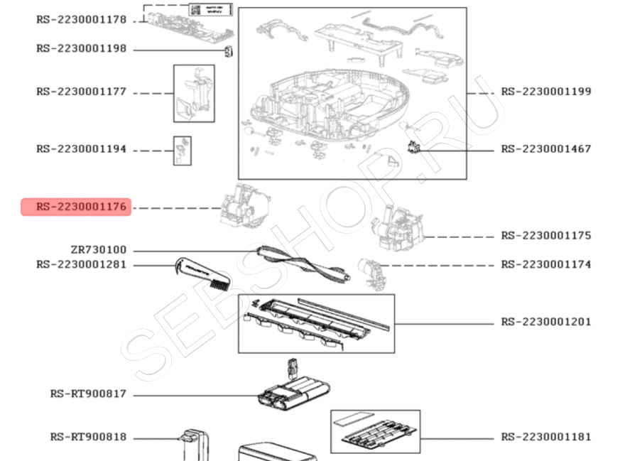 Правое колесо робота-пылесоса TEFAL в сборе с мотором модели RG8021. Артикул RS-2230001176.