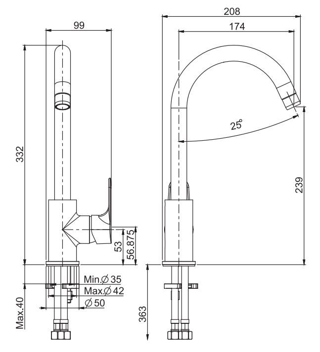 Хромированный высокий смеситель для мойки Fima carlo frattini Serie 22 Kitchen F3837/3 ФОТО