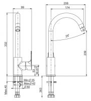 Хромированный высокий смеситель для мойки Fima carlo frattini Serie 22 Kitchen F3837/3 схема 1