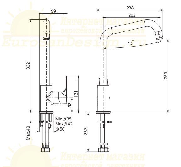 Смеситель с поворотным изливом Fima carlo frattini Serie 22 Kitchen F3837/1R для кухонной мойки схема 1