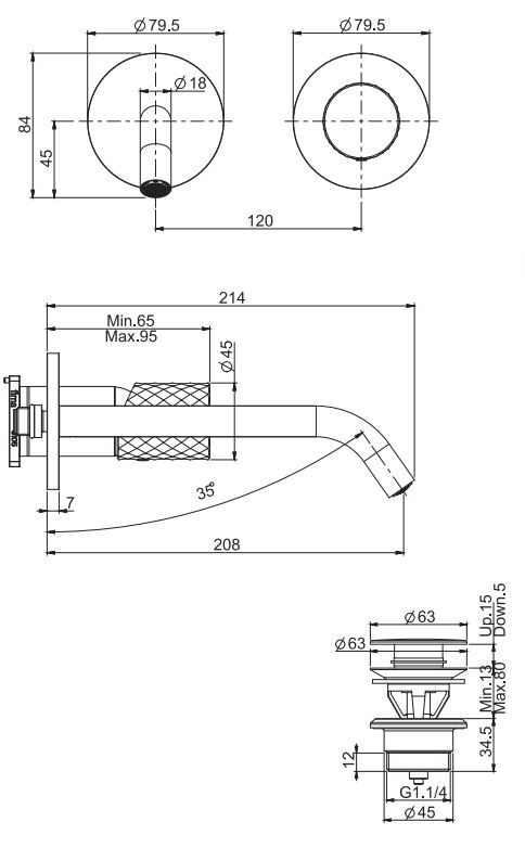 Смеситель для раковины Fima carlo frattini Spillo Tech F3051NLX8 схема 1