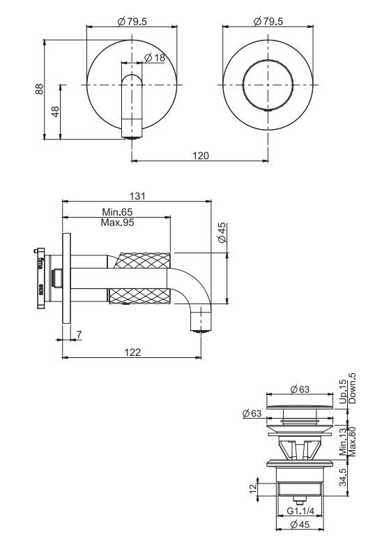 Смеситель для раковины с текстурированной ручкой Fima carlo frattini Spillo Tech F3051N схема 1