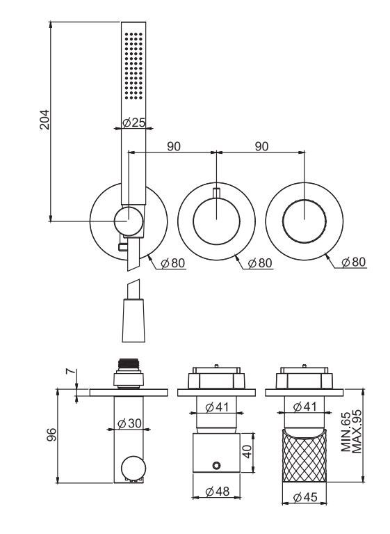 Стильный итальянский смеситель c душем Fima carlo frattini Spillo Tech F3049X8 схема 1