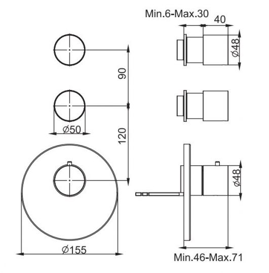 Смеситель для душа и ванны Fima carlo frattini Spillo steel F3083X2 схема 1