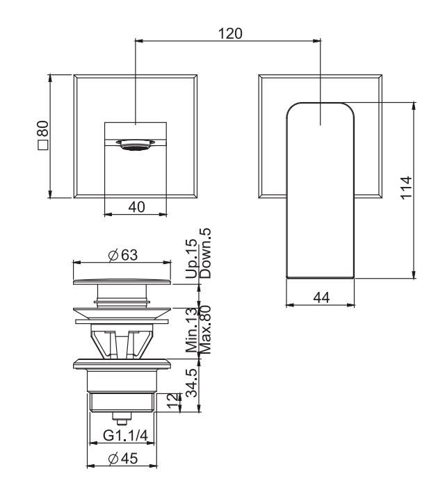 Смеситель прямоугольной формы для раковины Fima carlo frattini Fit F3391NLX8 схема 1