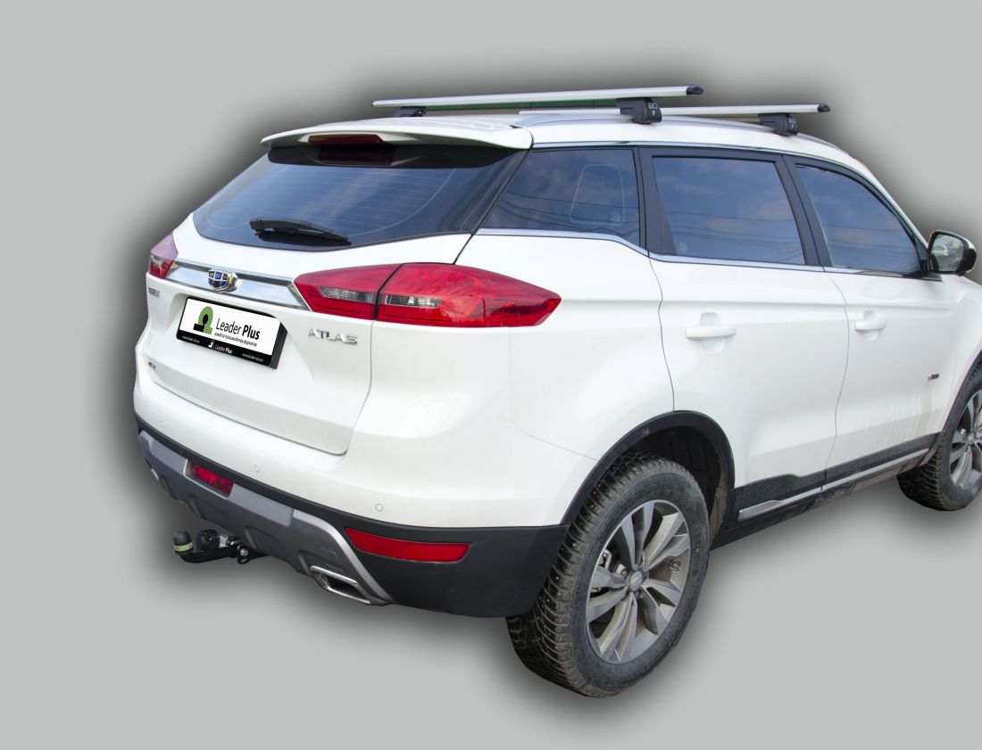 ТСУ для Geely Atlas 2017- без выреза бампера. Нагрузки: 1200/75 кг, масса фаркопа 16 кг (без элек