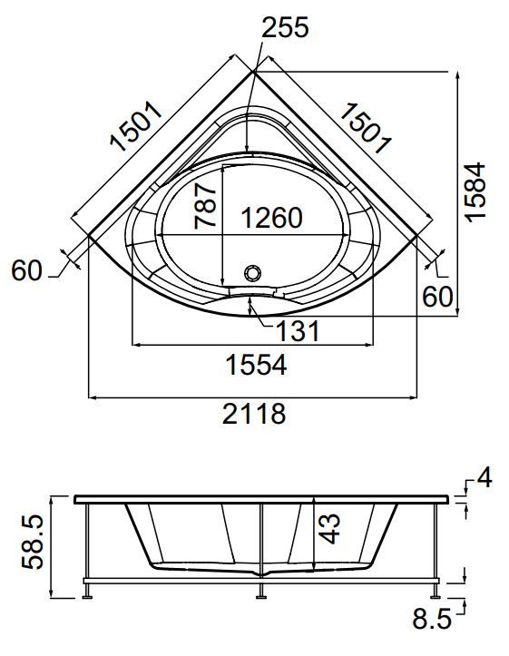 Акриловая ванна Hafro EGO 2EGA1N 150x150 ФОТО