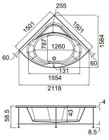 Акриловая ванна Hafro EGO 2EGA1N 150x150 схема 1