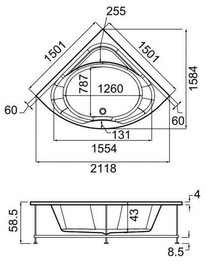 Акриловая ванна Hafro EGO 2EGA1N 150x150 ФОТО