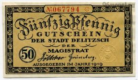 Германия. Нотгельд г. Делич 50 пфеннигов 1919