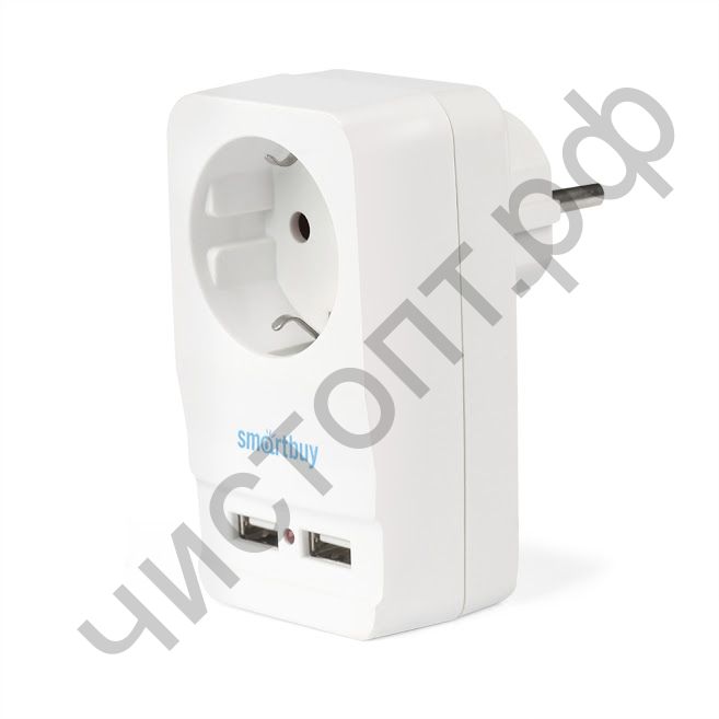 Адаптер-фильтр Smartbuy, 1 гнездо с заземлением 16A, 2 USB 2.1 A (SBE-16-A05-USB)