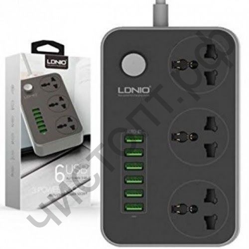 Удлинитель LDNIO SE3604 сетевой фильтр (3г.-2м.) + 6USB*2A Gray 2500W/USB 17W