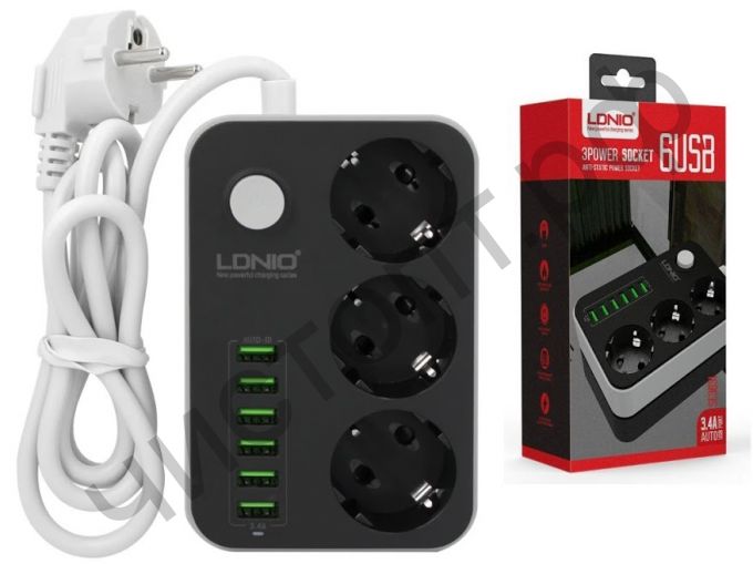 Удлинитель LDNIO SE3631 сетевой фильтр (3г.-4м.) + 6USB*2A