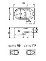 Маленькая ванна с каркасом Hafro Nova 2NVA2N 120х70 схема 1