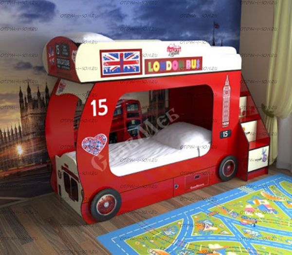 Кровать двухъярусная Автобус-2 с лестницей-комодом