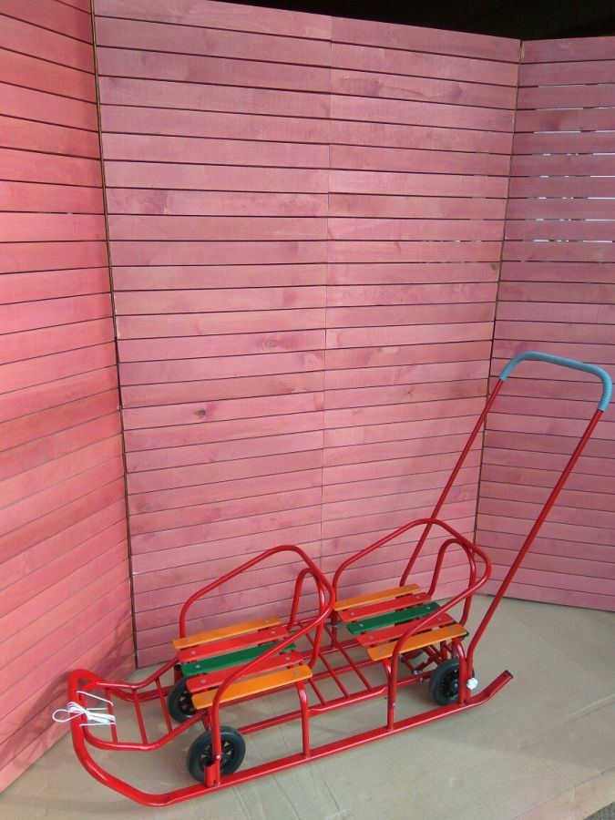 Санки для двойни с колесами КРАСНЫЕ