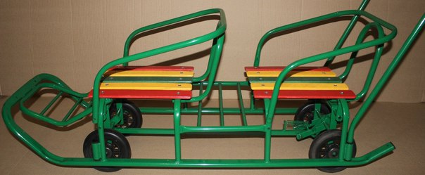 Санки для двойни с колесами ЗЕЛЕНЫЕ
