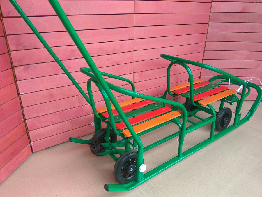 Санки для двойни с колесами ЗЕЛЕНЫЕ