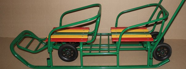 Санки для двойни с колесами ЗЕЛЕНЫЕ