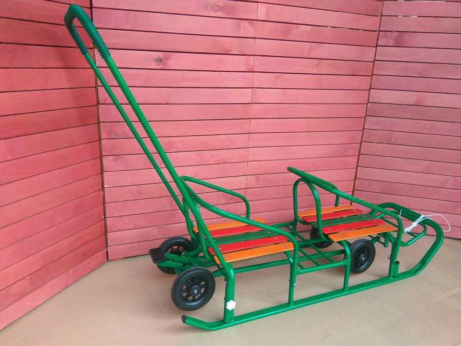 Санки для двойни с колесами ЗЕЛЕНЫЕ