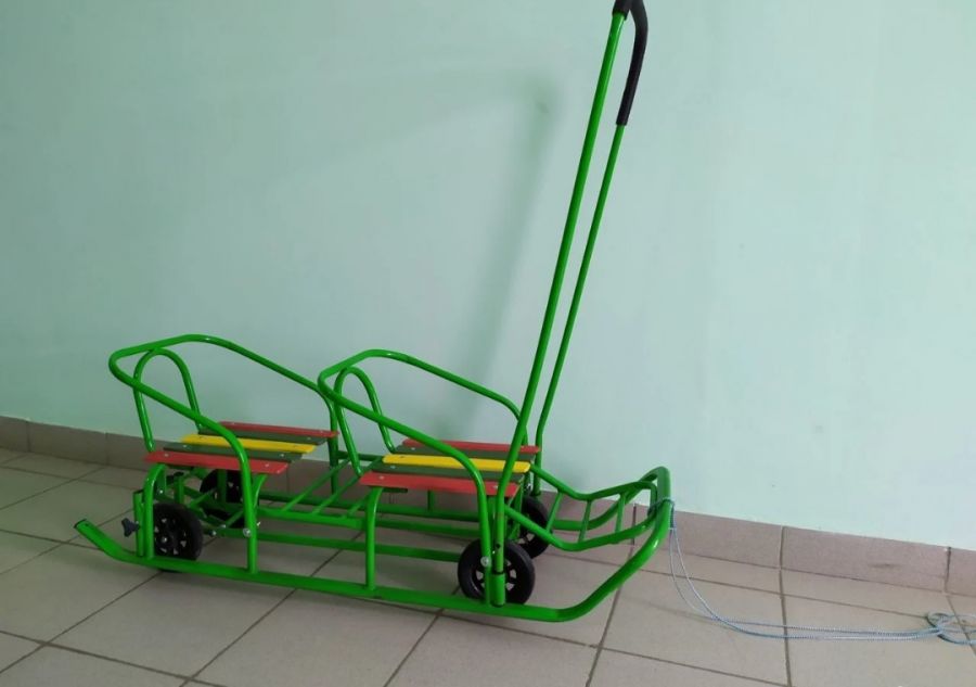 Санки для двойни с колесами ЗЕЛЕНЫЕ