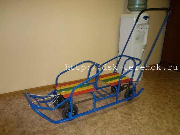 Санки для двойни с колесами СИНИЕ