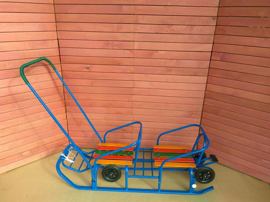 Санки для двойни с колесами СИНИЕ