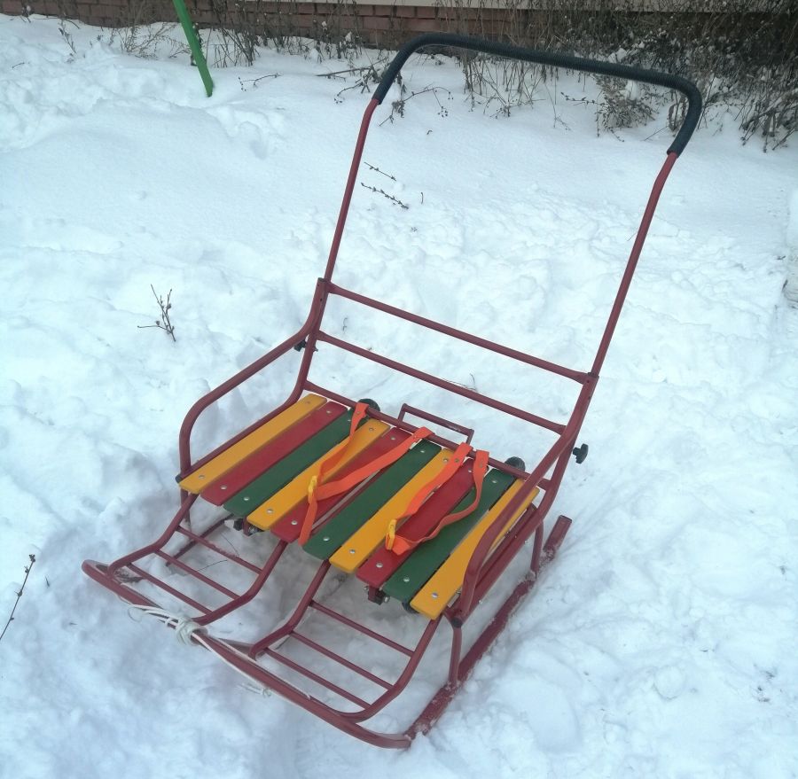 Санки для двойни бок о бок с колесной базой - красный