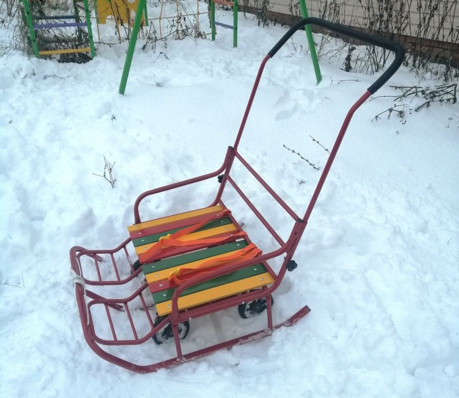 Санки для двойни бок о бок с колесной базой - красный