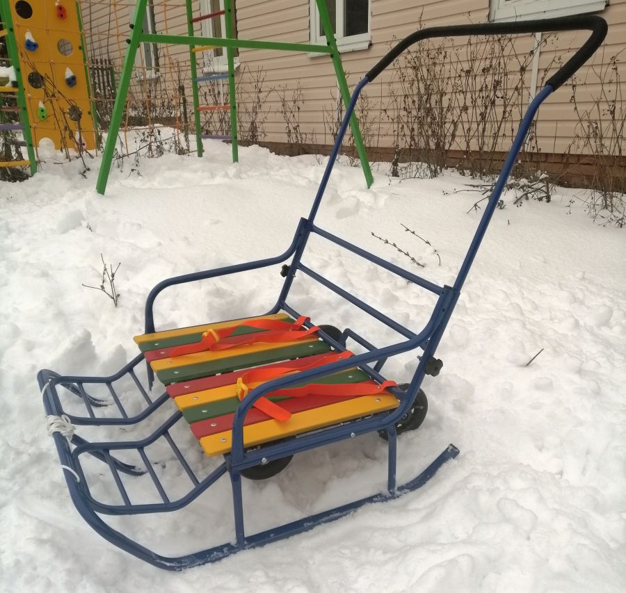 Санки для двойни бок о бок с колесной базой - синий