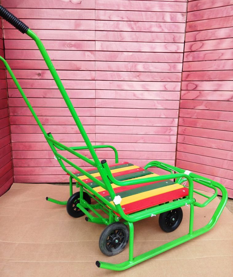 Санки для двойни бок о бок с колесной базой - зеленый