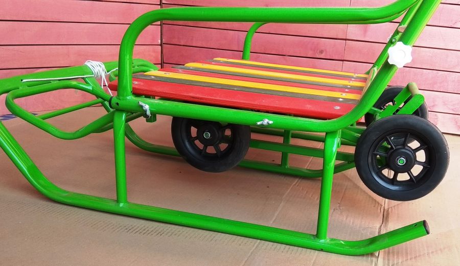 Санки для двойни бок о бок с колесной базой - зеленый