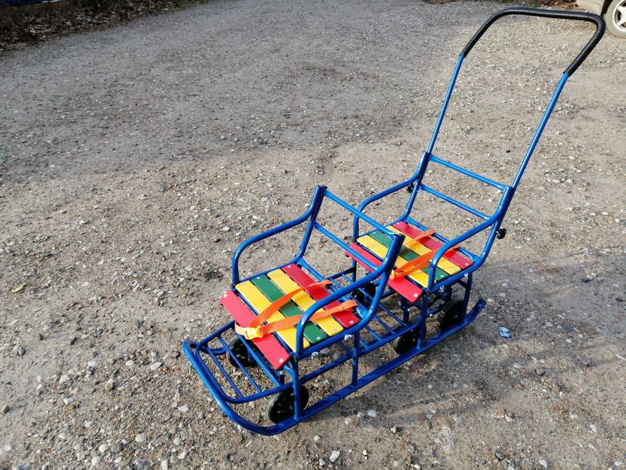 Санки для двойни расширенные синие