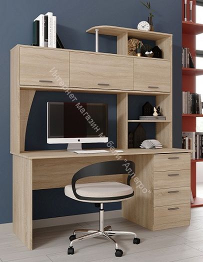 Стол компьютерный СК-11 Бодега белая, Дуб сонома с надстройкой