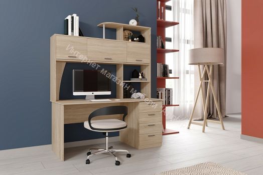 Стол компьютерный СК-11 Бодега белая, Дуб сонома с надстройкой