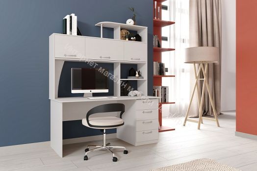 Стол компьютерный СК-11 Бодега белая, Дуб сонома с надстройкой