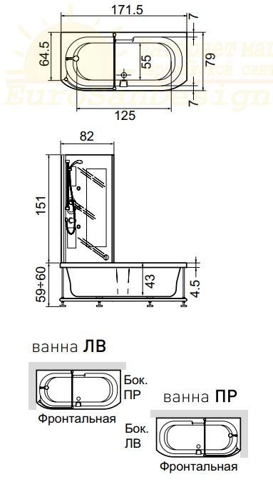 Ванна Hafro Duo box 3DUA1 с душевой колонной 170х78 ФОТО