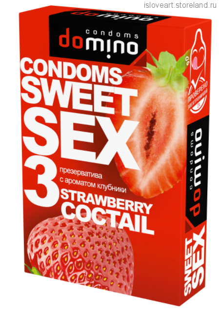 ПРЕЗЕРВАТИВЫ DOMINO SWEET SEX STRAWBERRY COCTAIL 3штуки (оральные)