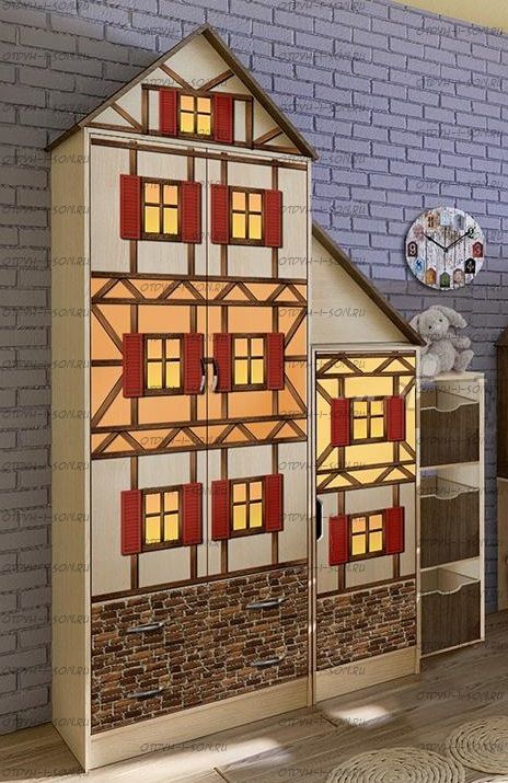 Шкаф 2-дверный + шкаф-пенал Фанки Кидз Домик (121/115х52х240)