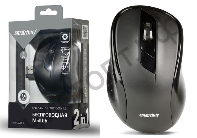 Мышь беспроводн. Smartbuy Dual Bluetooth+USB SBM-597D-K черная (SBM-597D-K)