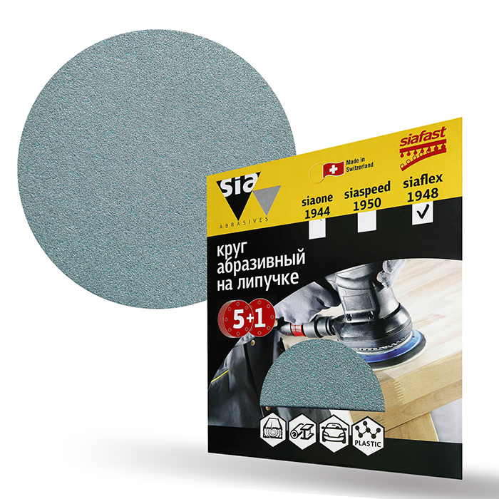 Sia Abrasives siaflex 1948 Шлифовальный круг на липучке 125мм., без отверстий, P80, в упаковке 6шт.