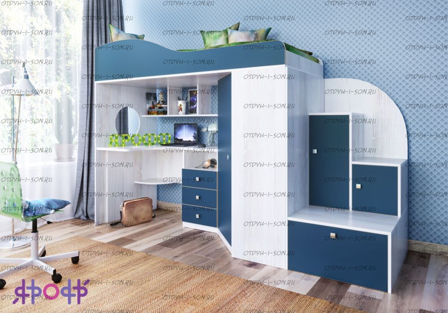 Кровать-чердак Кадет-1 с лестницей-тумбой