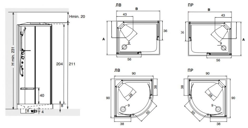 Многофункциональная душевая кабина Hafro Sound размещение в угол 80x80 ФОТО