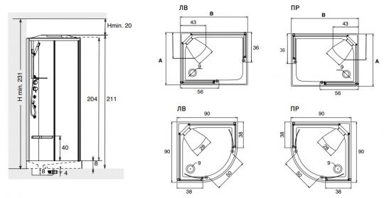 Многофункциональная душевая кабина Hafro Sound размещение в угол 80x80 ФОТО