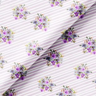 Хлопок Перкаль - Сиреневые букеты на лиловой полоске 50х37 limit