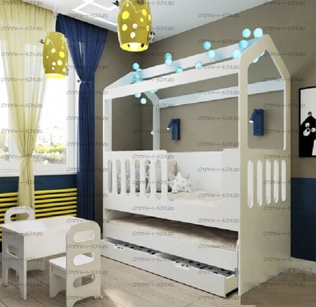 Кровать-домик двухъярусная выкатная Сказка ДС-35