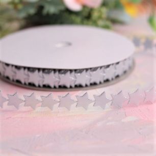 Лента декоративная - Серебряные звездочки 1,2 см