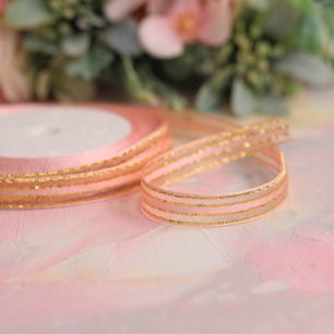 Репсовая лента декоративная - Нежно-розовая с золотом 10 мм