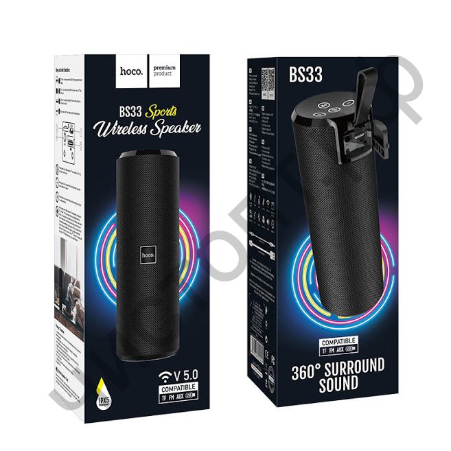 Колонка универс.с радио HOCO BS33 BT 5.0 IPX5 microSD черный
