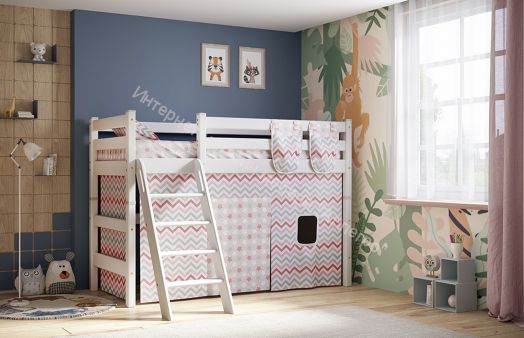 Шторы для двухъярусной кровати Соня (небесный, коралловый)  СТАНДАРТ